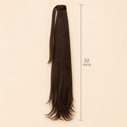 Long Layered Wrap-Around Ponytail Extension – Dark Brown Synthetic Hairpiece