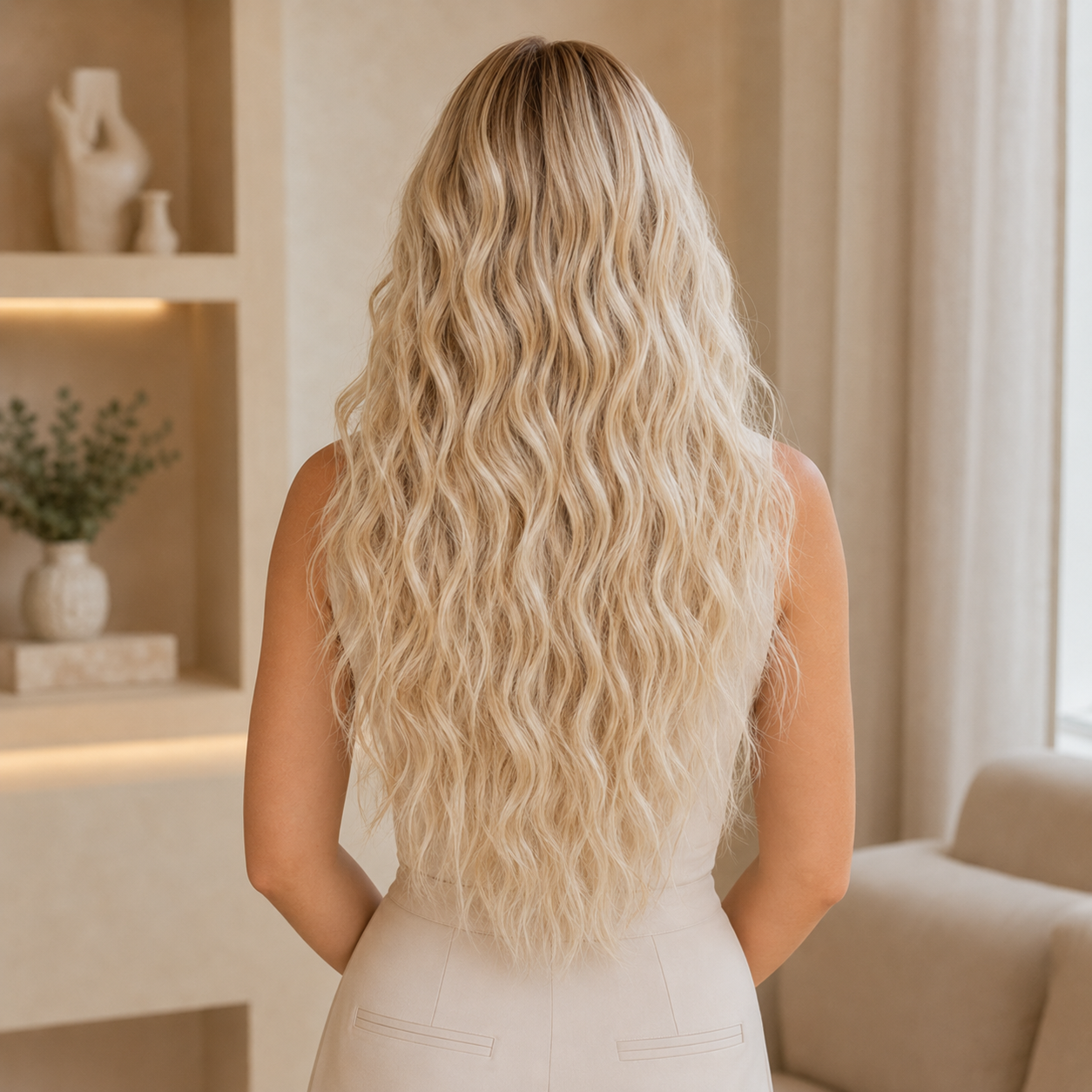 7PCS Curly Clip-In Hair Extensions 55cm #18/613 Ash Blonde Mix Full Head Set