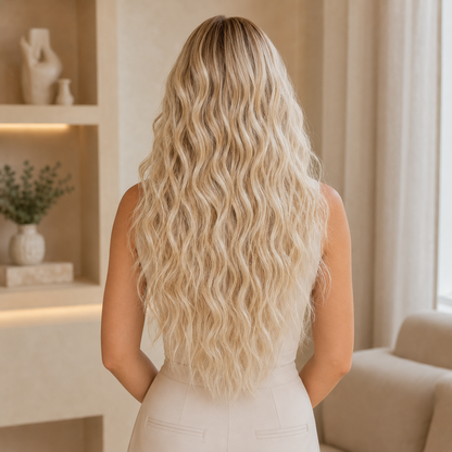 7PCS Curly Clip-In Hair Extensions 55cm #18/613 Ash Blonde Mix Full Head Set