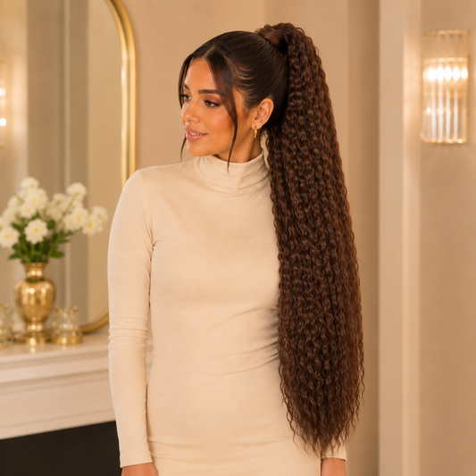 Long Corn Curly Drawstring Ponytail Extension – Synthetic High Temperature Fiber Hairpiece