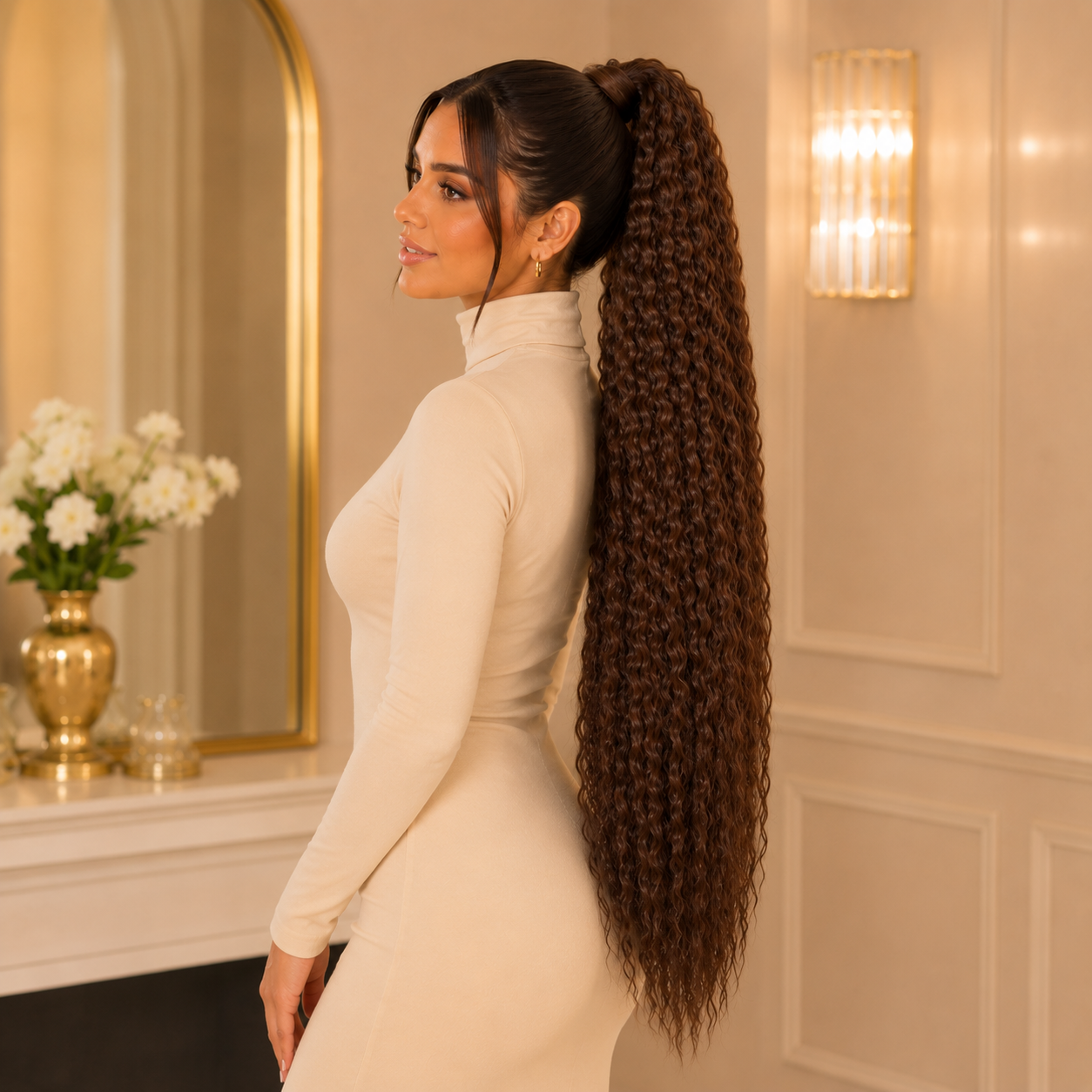 Long Corn Curly Drawstring Ponytail Extension – Synthetic High Temperature Fiber Hairpiece