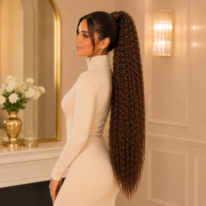 Long Corn Curly Drawstring Ponytail Extension – Synthetic High Temperature Fiber Hairpiece