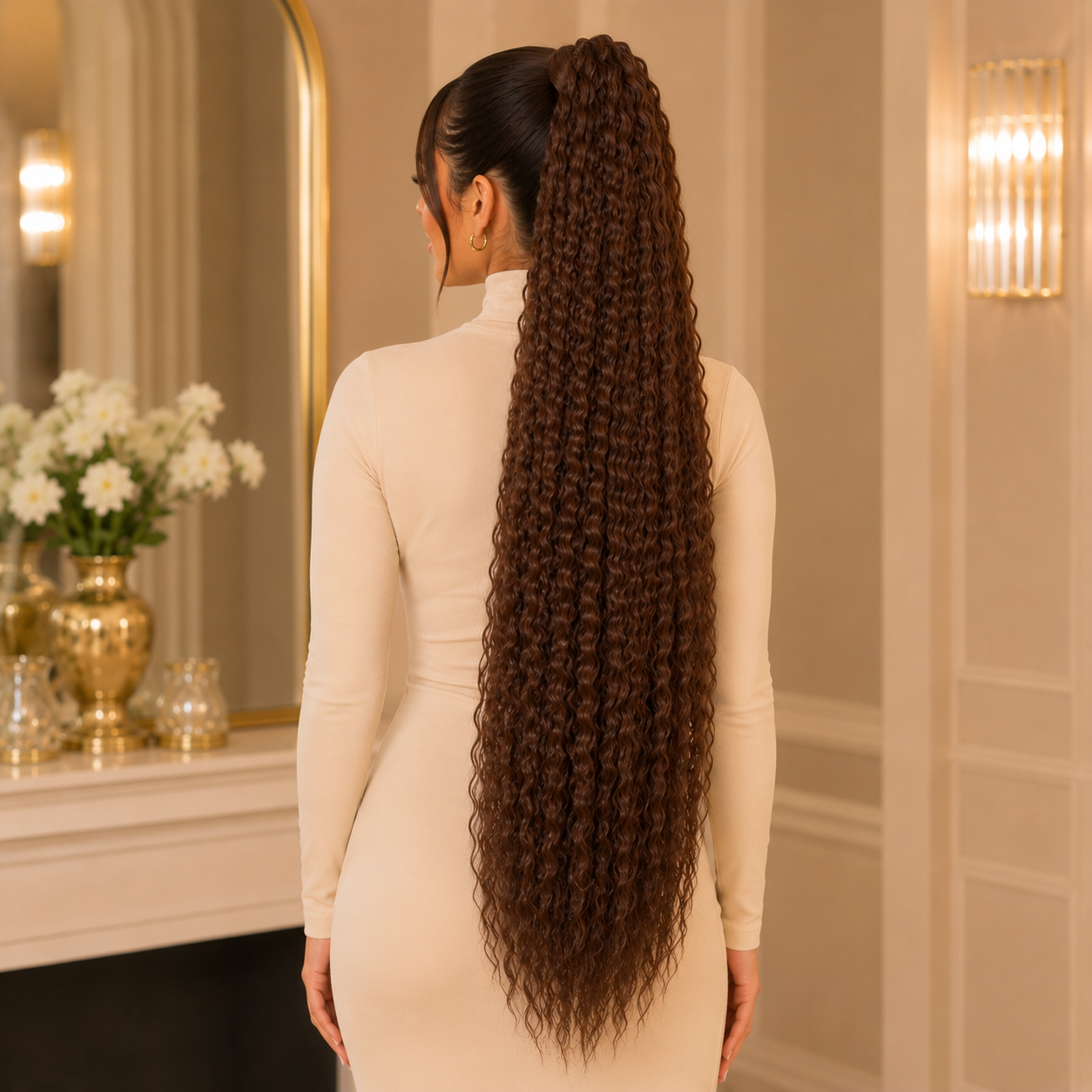 Long Corn Curly Drawstring Ponytail Extension – Synthetic High Temperature Fiber Hairpiece