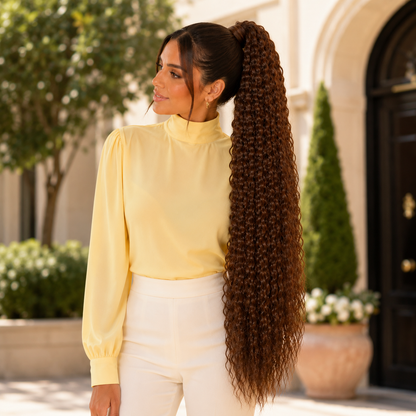 Long Corn Curly Drawstring Ponytail Extension – Synthetic High Temperature Fiber Hairpiece