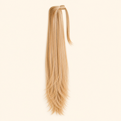 Long Layered Wrap Ponytail Hair Extension – Blonde Synthetic Hairpiece
