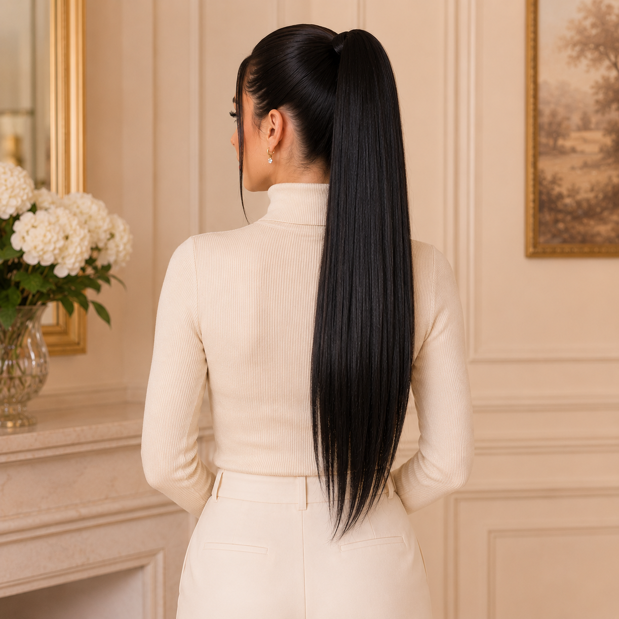 24 Inch Straight Claw Clip Ponytail Extension – Black Heat-Resistant Synthetic Hairpiece
