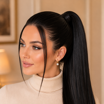 24 Inch Straight Claw Clip Ponytail Extension – Black Heat-Resistant Synthetic Hairpiece