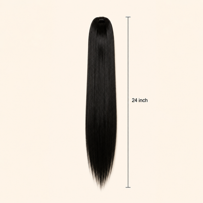 24 Inch Straight Claw Clip Ponytail Extension – Black Heat-Resistant Synthetic Hairpiece