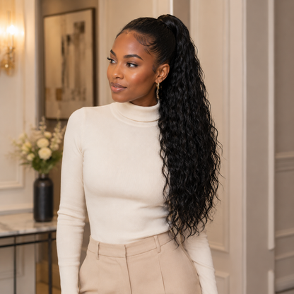 Long Curly Drawstring Ponytail Extension – Synthetic Hairpiece