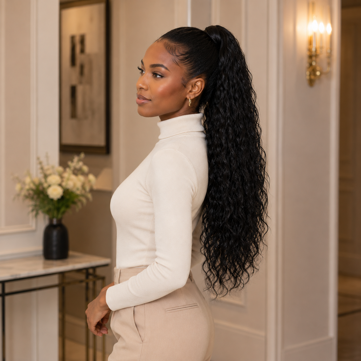 Long Curly Drawstring Ponytail Extension – Synthetic Hairpiece