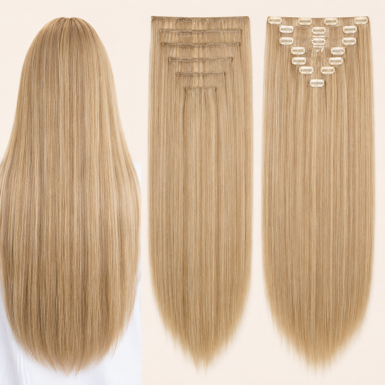 7PCS Straight Clip-In Hair Extensions 22 Inch – Heat-Resistant Synthetic Fiber