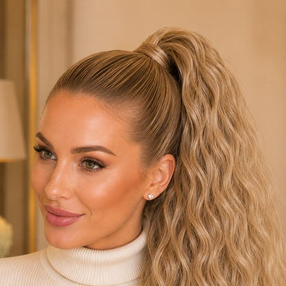 Long Blonde Drawstring Afro Wavy Ponytail Hair Extension – Synthetic