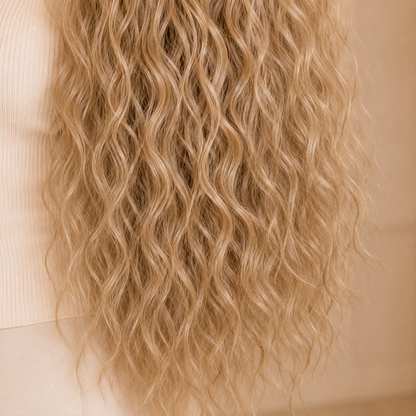 Long Blonde Drawstring Afro Wavy Ponytail Hair Extension – Synthetic