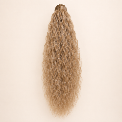Long Blonde Drawstring Afro Wavy Ponytail Hair Extension – Synthetic