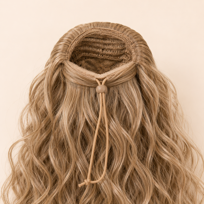 Long Blonde Drawstring Afro Wavy Ponytail Hair Extension – Synthetic
