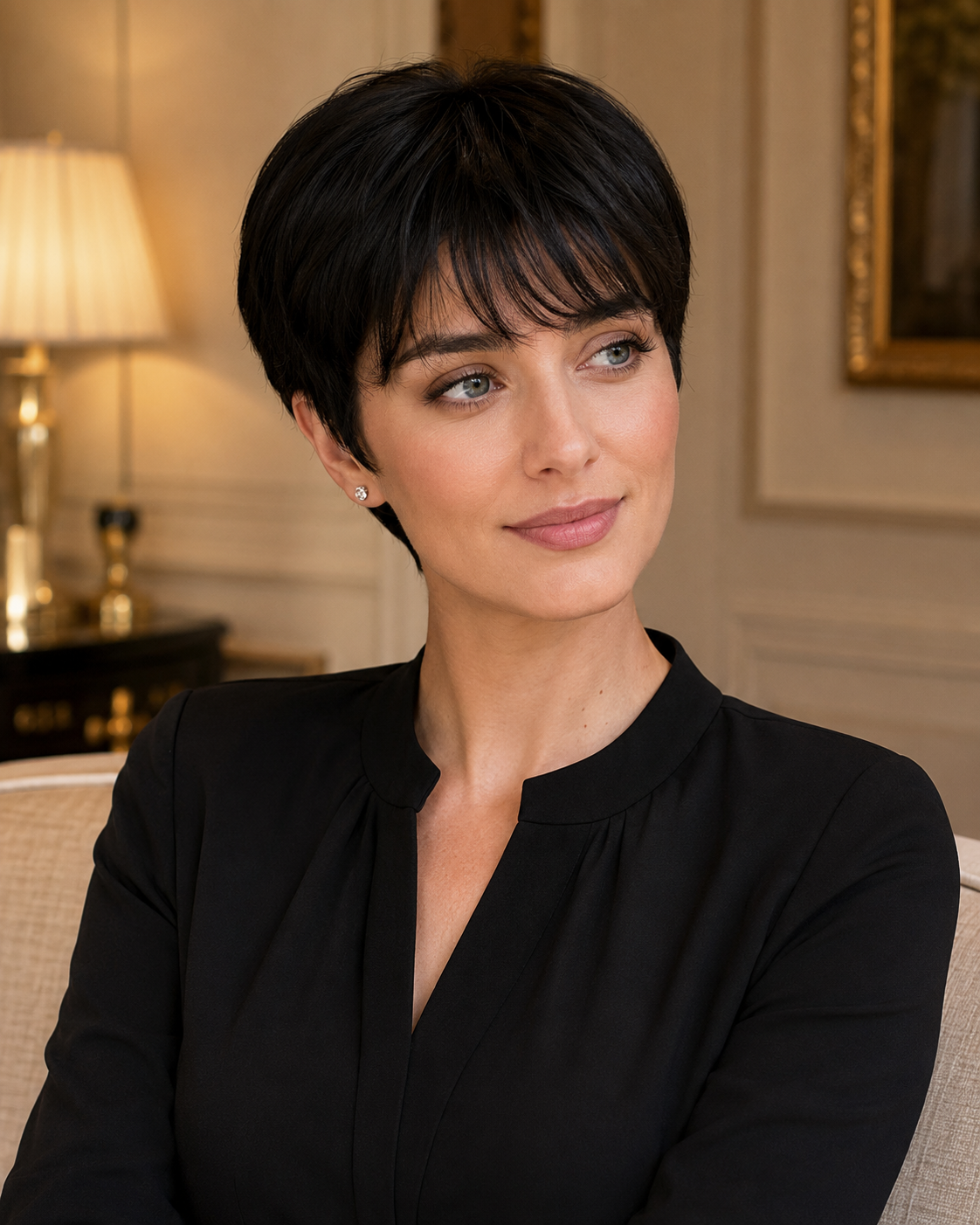 Straight Pixie Cut Human Hair Wig with Bangs – Natural Black