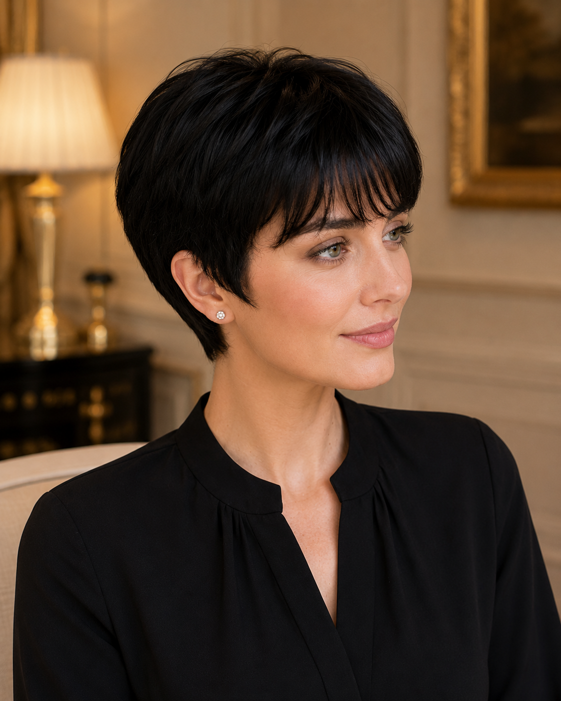 Straight Pixie Cut Human Hair Wig with Bangs – Natural Black