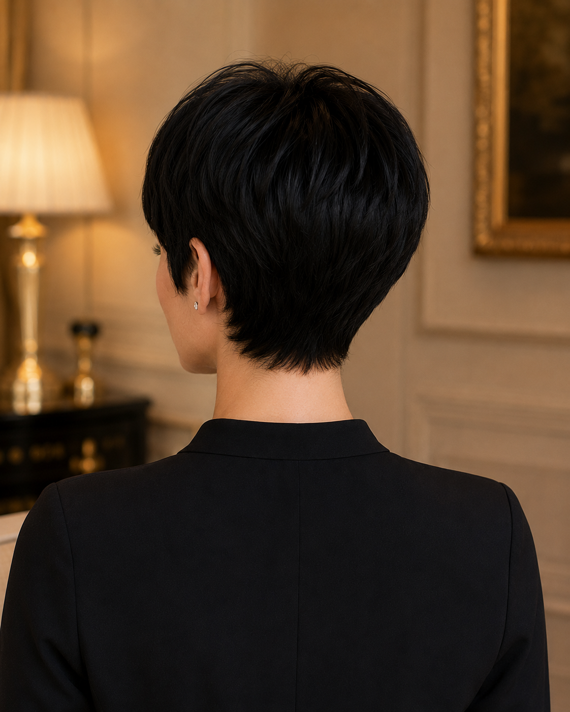 Straight Pixie Cut Human Hair Wig with Bangs – Natural Black