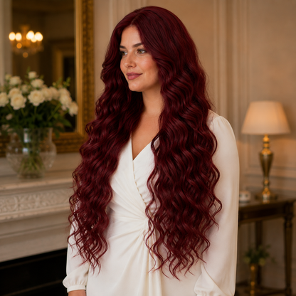 Wine Red Big Wave Curly Synthetic Full Wig – Long Wavy No Lace Wig