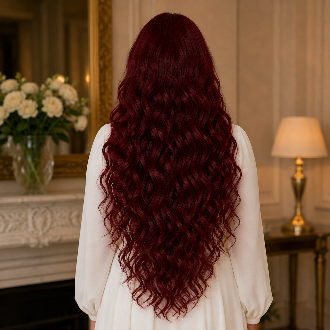 Wine Red Big Wave Curly Synthetic Full Wig – Long Wavy No Lace Wig