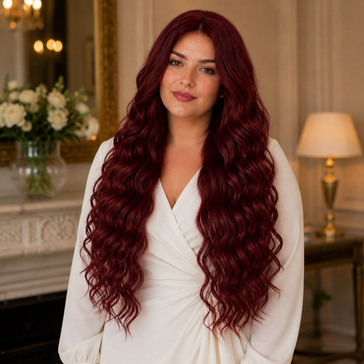 Wine Red Big Wave Curly Synthetic Full Wig – Long Wavy No Lace Wig