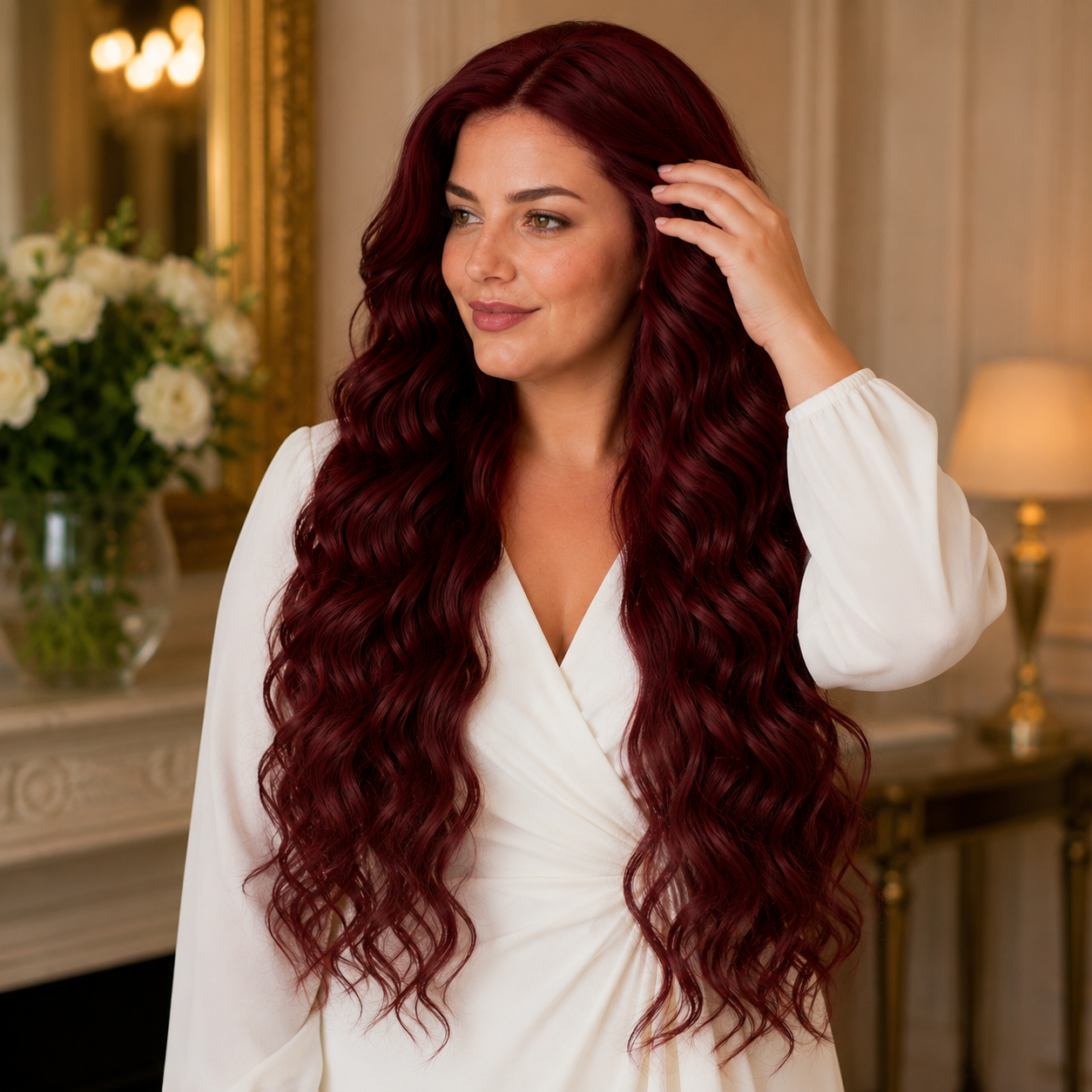 Wine Red Big Wave Curly Synthetic Full Wig – Long Wavy No Lace Wig