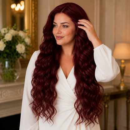 Wine Red Big Wave Curly Synthetic Full Wig – Long Wavy No Lace Wig