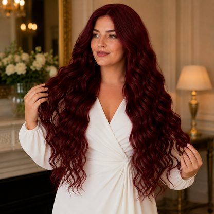 Wine Red Big Wave Curly Synthetic Full Wig – Long Wavy No Lace Wig