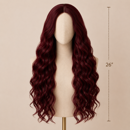 Wine Red Big Wave Curly Synthetic Full Wig – Long Wavy No Lace Wig