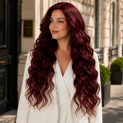 Wine Red Big Wave Curly Synthetic Full Wig – Long Wavy No Lace Wig