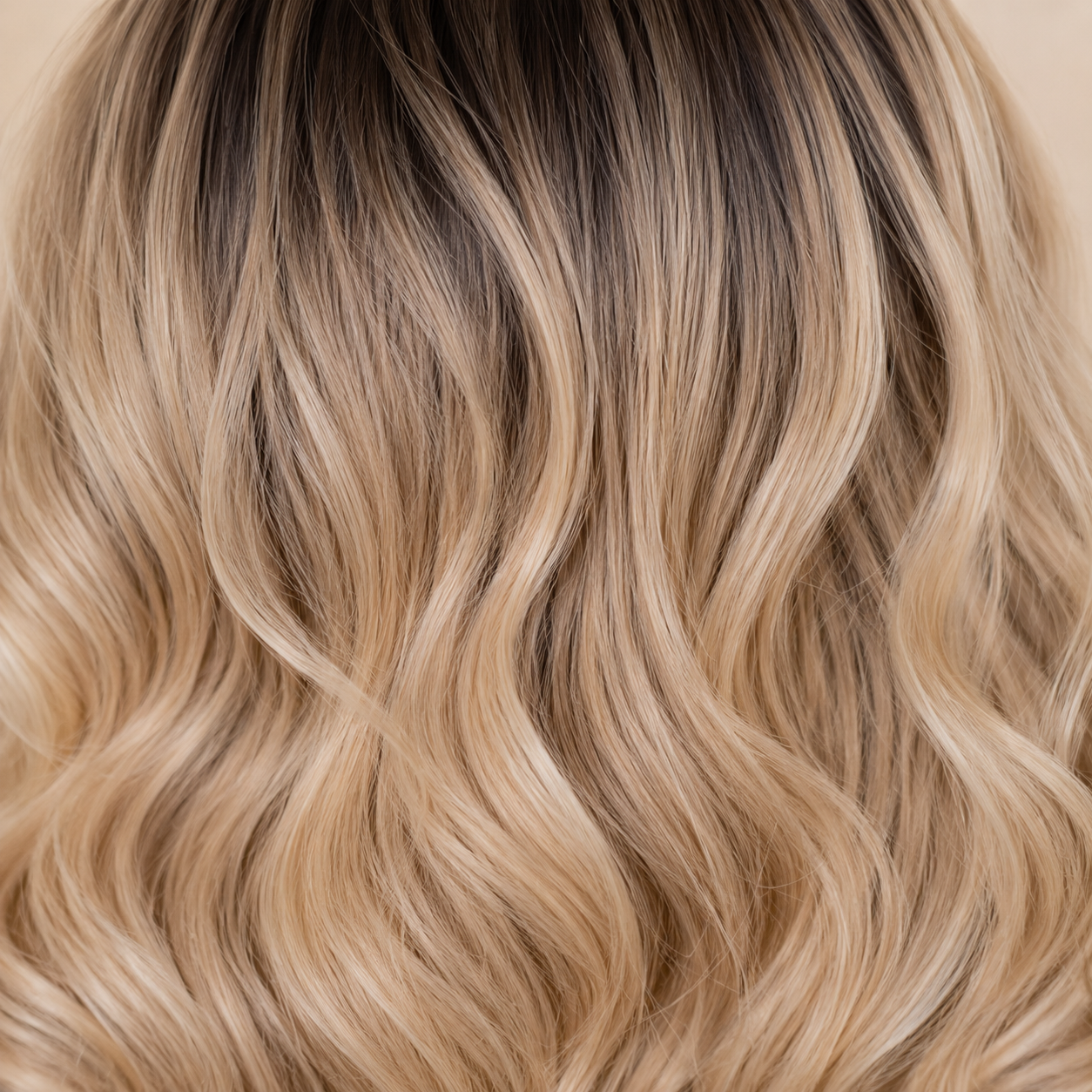 Blonde Wavy Synthetic Lace Wig – Dark Root Ombre