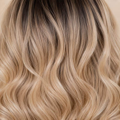 Blonde Wavy Synthetic Lace Wig – Dark Root Ombre
