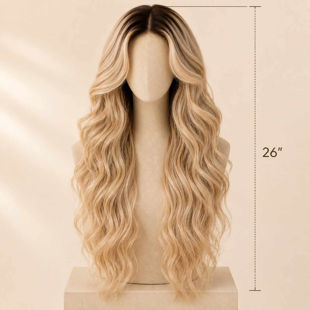 Blonde Wavy Synthetic Lace Wig – Dark Root Ombre