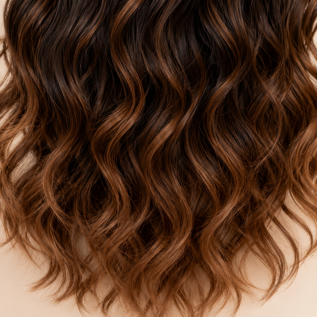 18 Inch Brown Ombre Wavy Synthetic Wig with Bangs – Heat-Resistant Fiber
