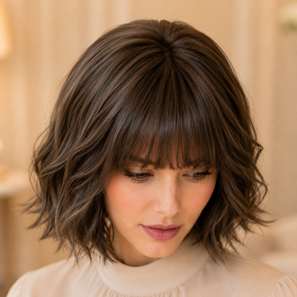 Short Bob Synthetic Wig with Bangs – Heat-Resistant Fiber