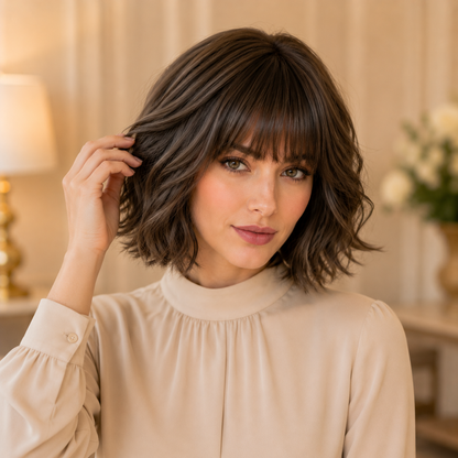 Short Bob Synthetic Wig with Bangs – Heat-Resistant Fiber