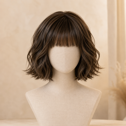 Short Bob Synthetic Wig with Bangs – Heat-Resistant Fiber