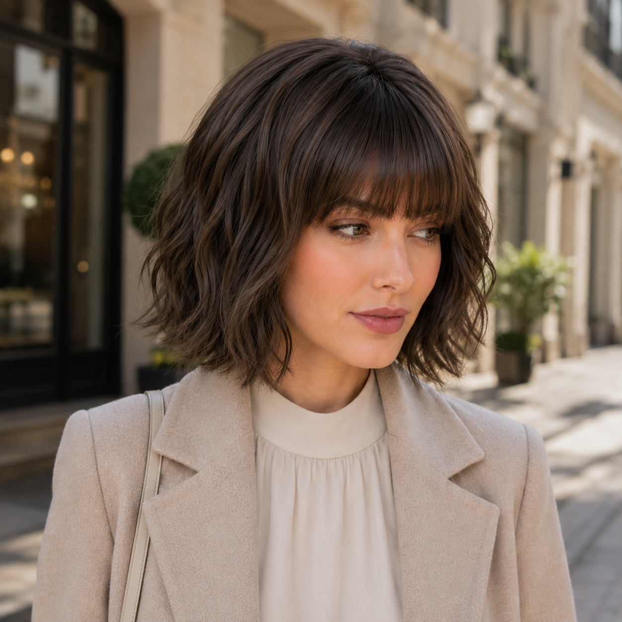 Short Bob Synthetic Wig with Bangs – Heat-Resistant Fiber
