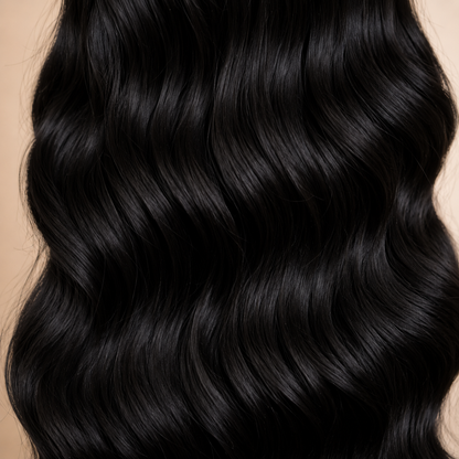 Long Black Big Wave Synthetic Wig – Middle Part