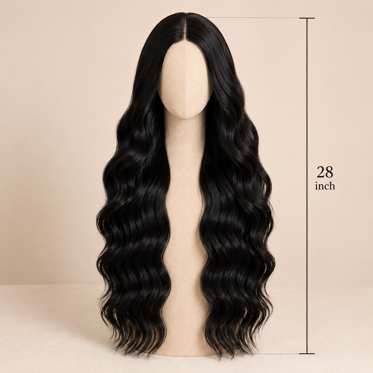 Long Black Big Wave Synthetic Wig – Middle Part