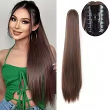 Long Straight Ponytail Hair Extension with Hair Catch – Dark Brown Synthetic