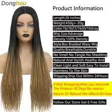 Ombre Box Braided Wig for Women – Long Synthetic Braids with Fake Scalp