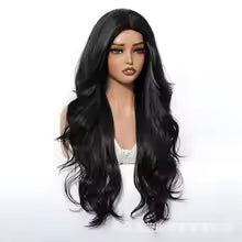 Women’s Long Curly Wig – Full Headgear Style Black Big Wave Synthetic Fiber Hair Wig