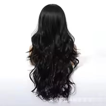 Women’s Long Curly Wig – Full Headgear Style Black Big Wave Synthetic Fiber Hair Wig