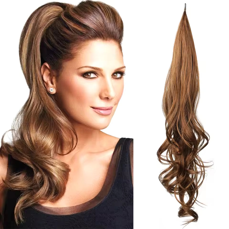 Long Layered Wrap Ponytail Extension for Women – Brown Blonde Synthetic Hairpiece