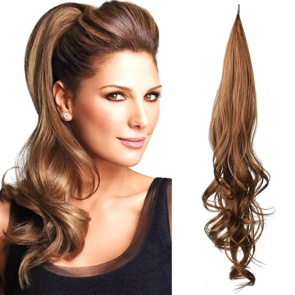 Long Layered Wrap Ponytail Extension for Women – Brown Blonde Synthetic Hairpiece