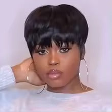 Straight Pixie Cut Wig with Bangs – 100% Human Hair