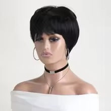 Straight Pixie Cut Wig with Bangs – 100% Human Hair