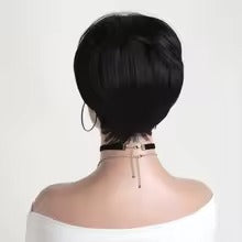 Straight Pixie Cut Wig with Bangs – 100% Human Hair