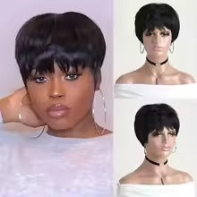 Straight Pixie Cut Wig with Bangs – 100% Human Hair